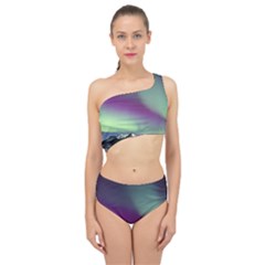 Aurora Stars Sky Mountains Snow Aurora Borealis Spliced Up Two Piece Swimsuit by Uceng