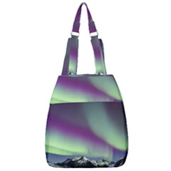 Aurora Stars Sky Mountains Snow Aurora Borealis Center Zip Backpack by Uceng