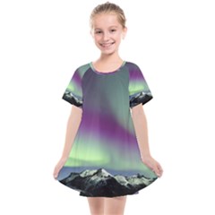 Aurora Stars Sky Mountains Snow Aurora Borealis Kids  Smock Dress