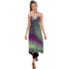 Aurora Stars Sky Mountains Snow Aurora Borealis Halter Tie Back Dress 