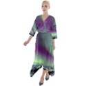 Aurora Stars Sky Mountains Snow Aurora Borealis Quarter Sleeve Wrap Front Maxi Dress View1