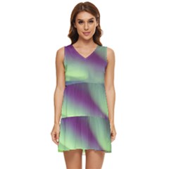 Aurora Stars Sky Mountains Snow Aurora Borealis Tiered Sleeveless Mini Dress by Uceng