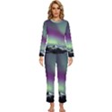 Aurora Stars Sky Mountains Snow Aurora Borealis Womens  Long Sleeve Lightweight Pajamas Set View1