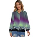 Aurora Stars Sky Mountains Snow Aurora Borealis Women s Long Sleeve Button Down Shirt View1