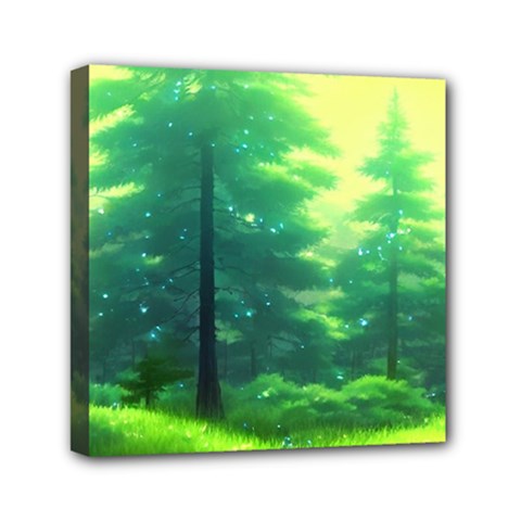 Anime Forrest Nature Fantasy Sunset Trees Woods Mini Canvas 6  X 6  (stretched) by Uceng