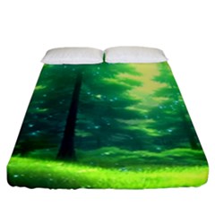 Anime Forrest Nature Fantasy Sunset Trees Woods Fitted Sheet (california King Size) by Uceng