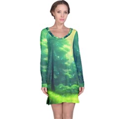 Anime Forrest Nature Fantasy Sunset Trees Woods Long Sleeve Nightdress by Uceng