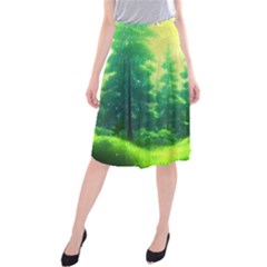 Anime Forrest Nature Fantasy Sunset Trees Woods Midi Beach Skirt by Uceng