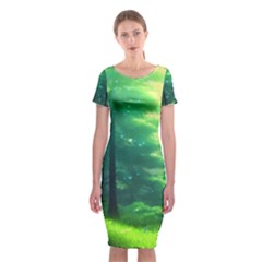 Anime Forrest Nature Fantasy Sunset Trees Woods Classic Short Sleeve Midi Dress by Uceng