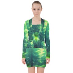 Anime Forrest Nature Fantasy Sunset Trees Woods V-neck Bodycon Long Sleeve Dress by Uceng