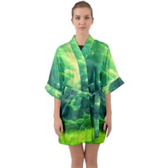 Anime Forrest Nature Fantasy Sunset Trees Woods Half Sleeve Satin Kimono  by Uceng