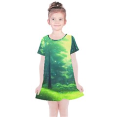 Anime Forrest Nature Fantasy Sunset Trees Woods Kids  Simple Cotton Dress by Uceng