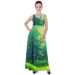 Anime Forrest Nature Fantasy Sunset Trees Woods Empire Waist Velour Maxi Dress by Uceng