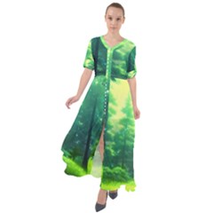 Anime Forrest Nature Fantasy Sunset Trees Woods Waist Tie Boho Maxi Dress by Uceng