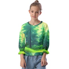 Anime Forrest Nature Fantasy Sunset Trees Woods Kids  Cuff Sleeve Top