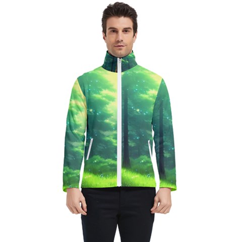 Anime Forrest Nature Fantasy Sunset Trees Woods Men s Bomber Jacket by Uceng