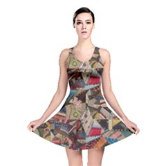 Background Embroidery Pattern Stitches Abstract Reversible Skater Dress by Uceng