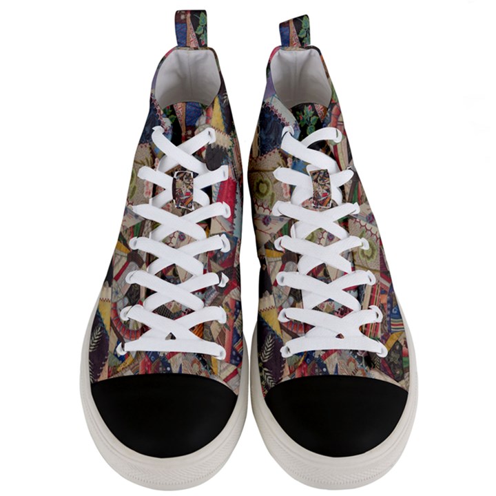 Background Embroidery Pattern Stitches Abstract Men s Mid-Top Canvas Sneakers