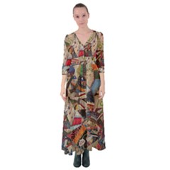 Background Embroidery Pattern Stitches Abstract Button Up Maxi Dress