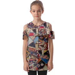 Background Embroidery Pattern Stitches Abstract Fold Over Open Sleeve Top