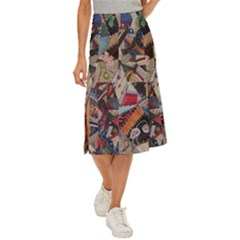 Background Embroidery Pattern Stitches Abstract Midi Panel Skirt by Uceng