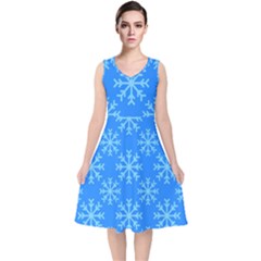 Holiday Celebration Decoration Background Christmas V-neck Midi Sleeveless Dress  by Uceng