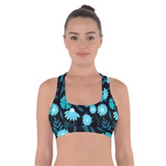 Flower Nature Blue Black Art Pattern Floral Cross Back Sports Bra by Uceng