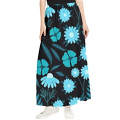 Flower Nature Blue Black Art Pattern Floral Maxi Chiffon Skirt by Uceng