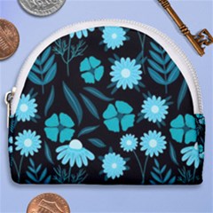 Flower Nature Blue Black Art Pattern Floral Horseshoe Style Canvas Pouch by Uceng