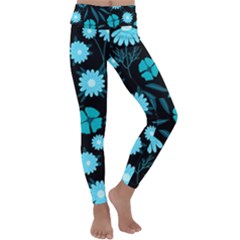 Flower Nature Blue Black Art Pattern Floral Kids  Lightweight Velour Classic Yoga Leggings by Uceng