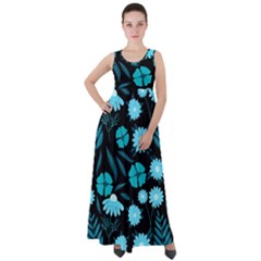 Flower Nature Blue Black Art Pattern Floral Empire Waist Velour Maxi Dress by Uceng