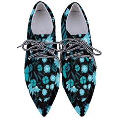 Flower Nature Blue Black Art Pattern Floral Pointed Oxford Shoes by Uceng