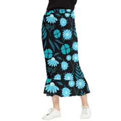 Flower Nature Blue Black Art Pattern Floral Maxi Fishtail Chiffon Skirt by Uceng