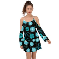 Flower Nature Blue Black Art Pattern Floral Boho Dress by Uceng