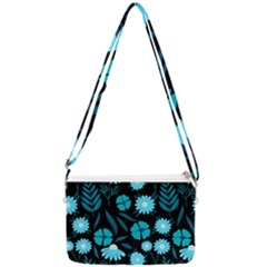 Flower Nature Blue Black Art Pattern Floral Double Gusset Crossbody Bag