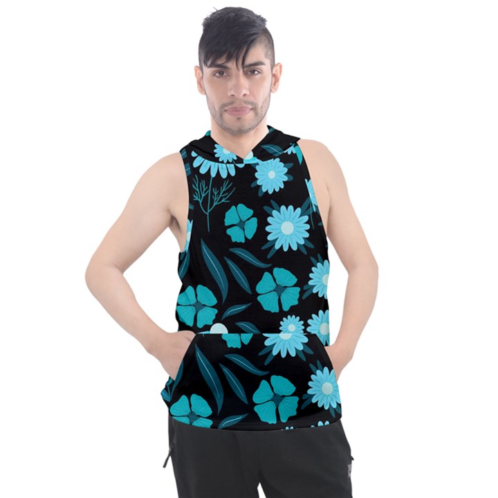 Flower Nature Blue Black Art Pattern Floral Men s Sleeveless Hoodie