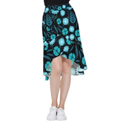 Flower Nature Blue Black Art Pattern Floral Frill Hi Low Chiffon Skirt by Uceng