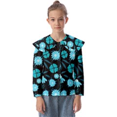 Flower Nature Blue Black Art Pattern Floral Kids  Peter Pan Collar Blouse by Uceng