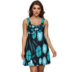 Flower Nature Blue Black Art Pattern Floral Ruffle Strap Babydoll Chiffon Dress