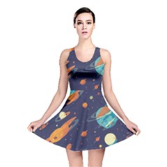 Space Galaxy Planet Universe Stars Night Fantasy Reversible Skater Dress by Uceng