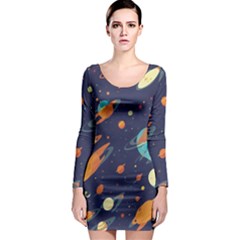 Space Galaxy Planet Universe Stars Night Fantasy Long Sleeve Bodycon Dress by Uceng