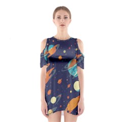 Space Galaxy Planet Universe Stars Night Fantasy Shoulder Cutout One Piece Dress by Uceng