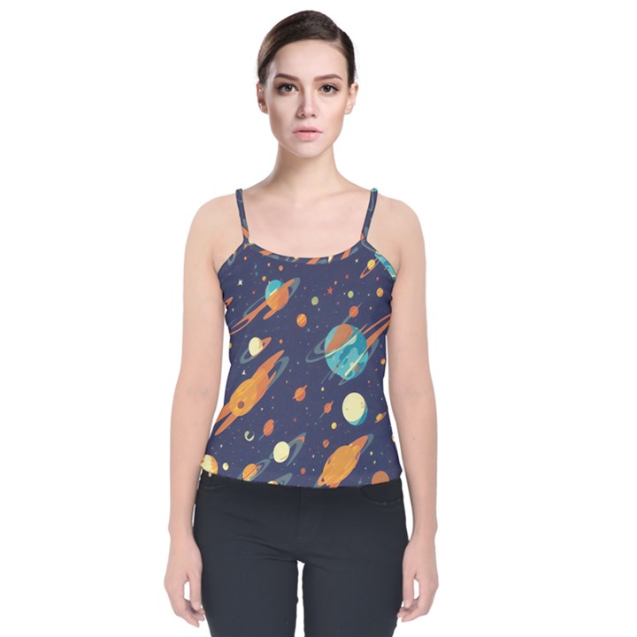 Space Galaxy Planet Universe Stars Night Fantasy Velvet Spaghetti Strap Top