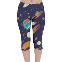 Space Galaxy Planet Universe Stars Night Fantasy Velvet Capri Leggings  by Uceng