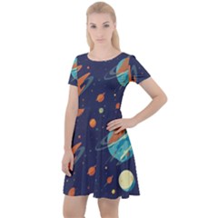 Space Galaxy Planet Universe Stars Night Fantasy Cap Sleeve Velour Dress  by Uceng