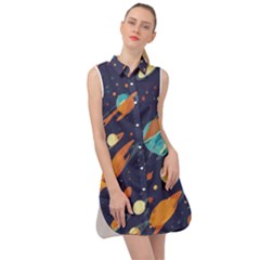 Space Galaxy Planet Universe Stars Night Fantasy Sleeveless Shirt Dress by Uceng