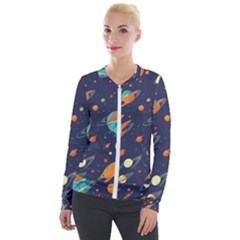 Space Galaxy Planet Universe Stars Night Fantasy Velvet Zip Up Jacket by Uceng