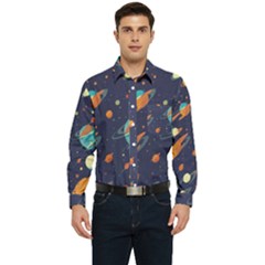 Space Galaxy Planet Universe Stars Night Fantasy Men s Long Sleeve Pocket Shirt  by Uceng