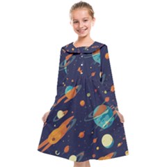 Space Galaxy Planet Universe Stars Night Fantasy Kids  Midi Sailor Dress by Uceng