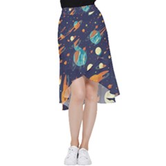 Space Galaxy Planet Universe Stars Night Fantasy Frill Hi Low Chiffon Skirt by Uceng